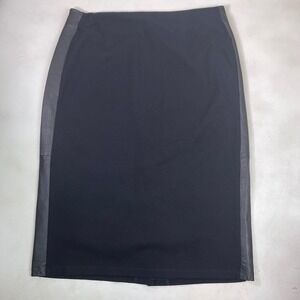 Eileen Fisher Black‎ Pencil Skirt Faux Leather Trim Career Medium M